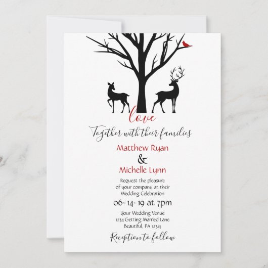 Silhouette Deer Couple in Love Winter Wedding Kaart (Voorkant)