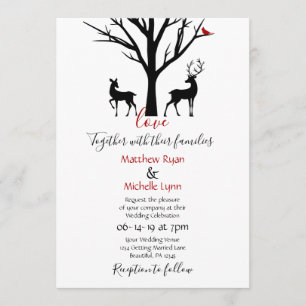 Silhouette Deer Couple in Love Winter Wedding Kaart