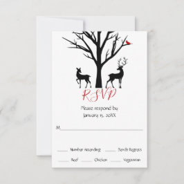 Silhouette Deer Couple in Love Winter Wedding RSVP Kaartje