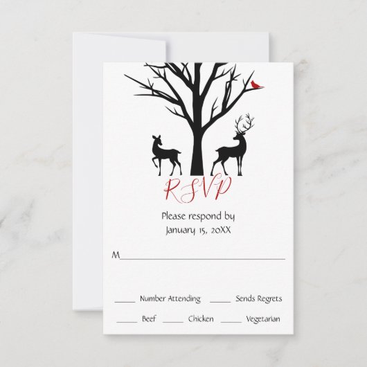 Silhouette Deer Couple in Love Winter Wedding RSVP Kaartje (Voorkant)