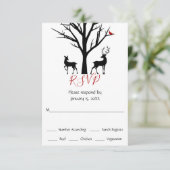 Silhouette Deer Couple in Love Winter Wedding RSVP Kaartje (Staand voorkant)