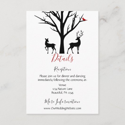 Silhouette Deer Couple Winter Love Wedding Details Informatiekaartje (Voorkant)