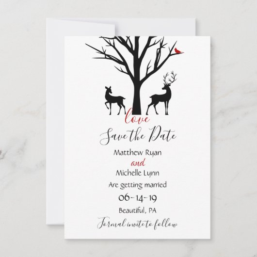 Silhouette Deer Couple Winter Love Wedding Save The Date (Voorkant)