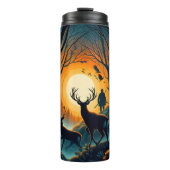 Silhouette Deer Hunter in Sunset Bossen. Thermosbeker (Voorkant)