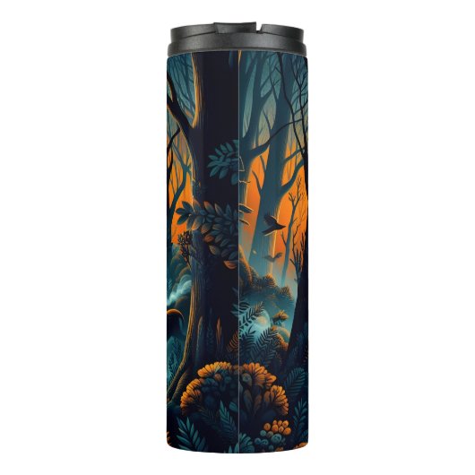 Silhouette Deer Hunter in Sunset Bossen. Thermosbeker (Achterkant)