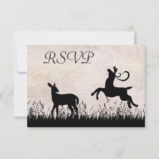 Silhouette Deer in Meadow Wedding RSVP Kaartje (Voorkant)