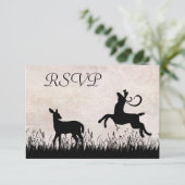 Silhouette Deer in Meadow Wedding RSVP Kaartje (Staand voorkant)