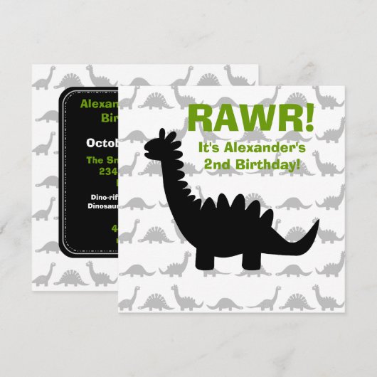 Silhouette Dinosaur Dino Birthday Uitnodiging (Voorkant / Achterkant)
