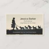  Silhouette Dog Walker en Pet Sitter Visitekaartje (Voorkant)
