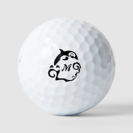 Silhouette Dolphin in a Black Zee Wave Golfballen