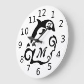 Silhouette Dolphin in a Black Zee Wave Monogram Grote Klok (Hoek)