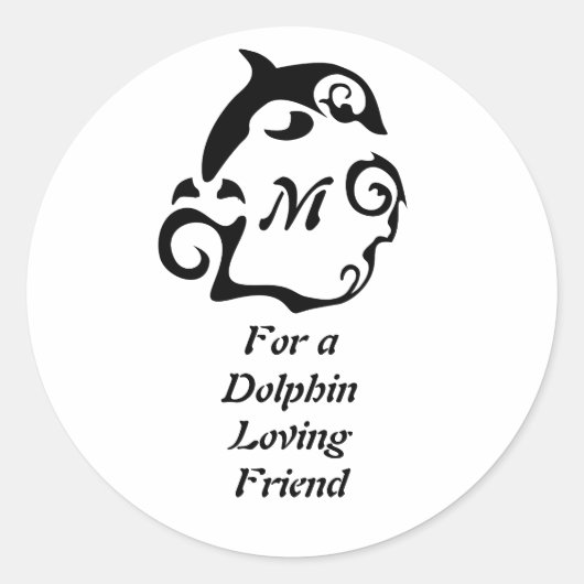 Silhouette Dolphin in a Black Zee Wave Monogram Ronde Sticker (Voorkant)