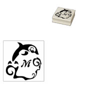 Silhouette Dolphin in a Black Zee Wave Monogram Rubberstempel (Gestempeld)
