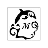 Silhouette Dolphin in a Black Zee Wave Monogram Rubberstempel (Afrduk)