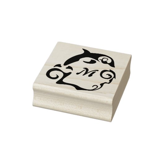 Silhouette Dolphin in a Black Zee Wave Monogram Rubberstempel (Stempel)
