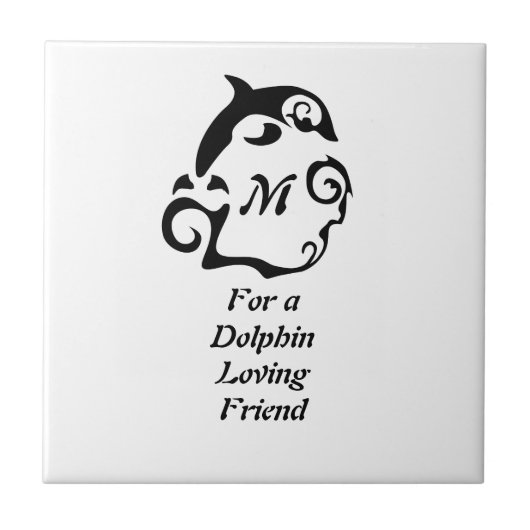 Silhouette Dolphin in a Black Zee Wave Monogram Tegeltje (Voorkant)