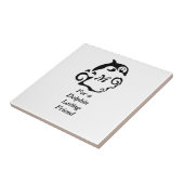 Silhouette Dolphin in a Black Zee Wave Monogram Tegeltje (Zijkant)