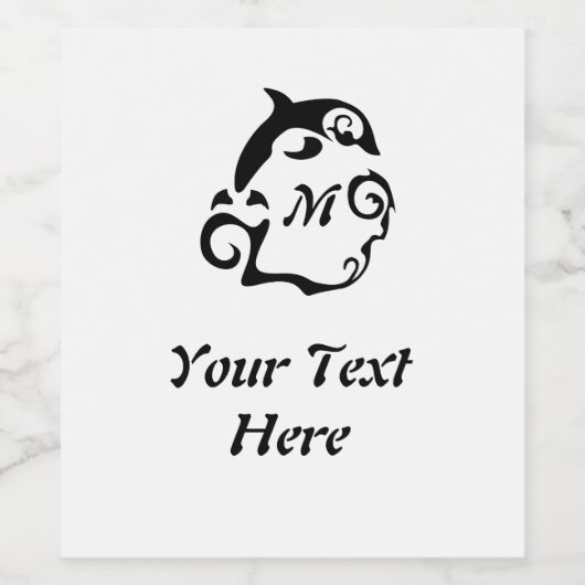 Silhouette Dolphin in a Black Zee Wave Monogram Wijn Etiket (Enkel label)