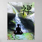 Silhouette doordrukken met waterval poster (Voorkant)