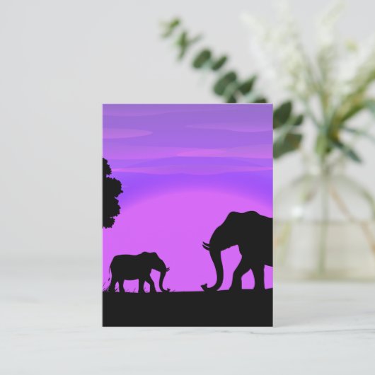 Silhouette Elephants Briefkaart (Staand voorkant)