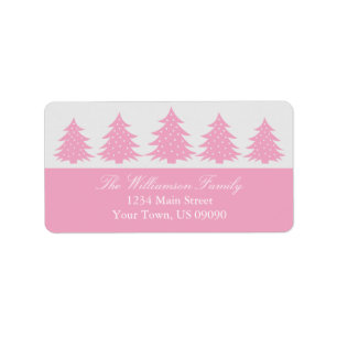 Silhouette Evergreen Trees Adresetiketten (roze) Etiket