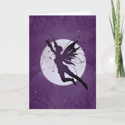 Silhouette Fairy Flying w / Moon Verjaardag Kaart (Voorkant)