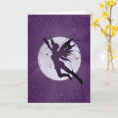 Silhouette Fairy Flying w / Moon Verjaardag Kaart (Gele Bloem)