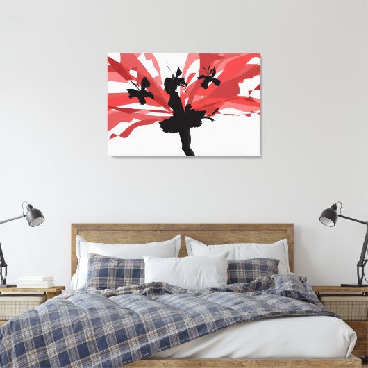 Silhouette Fairy met rode bloemenvleugels – Elegan Canvas Afdruk (Insitu (Slaapkamer))
