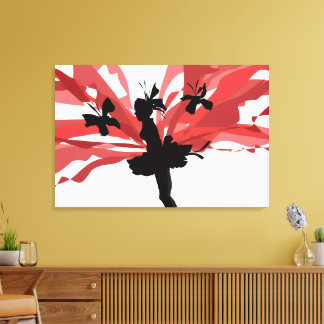 Silhouette Fairy met rode bloemenvleugels – Elegan Canvas Afdruk
