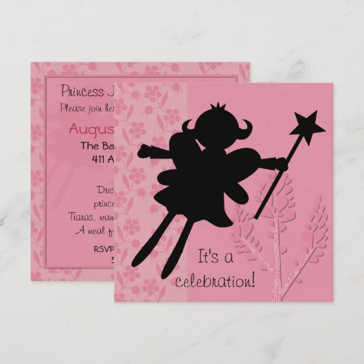 Silhouette Fairy Princess Birthday Invitation Kaart (Voorkant / Achterkant)