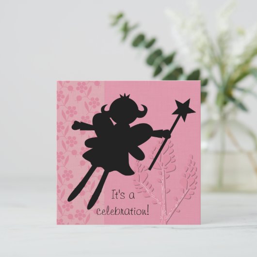 Silhouette Fairy Princess Birthday Invitation Kaart (Staand voorkant)