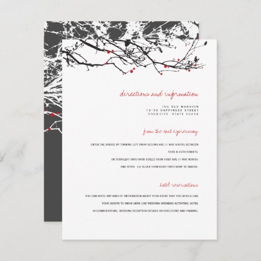 Silhouette-filialen met details over de bruiloft informatiekaartje (Voorkant / Achterkant)