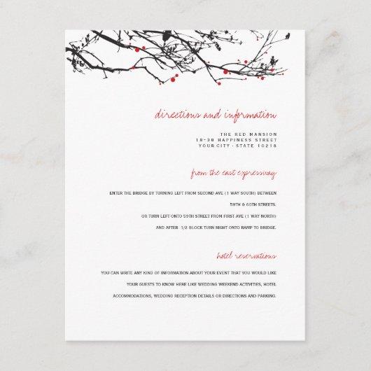 Silhouette-filialen met details over de bruiloft informatiekaartje (Voorkant)