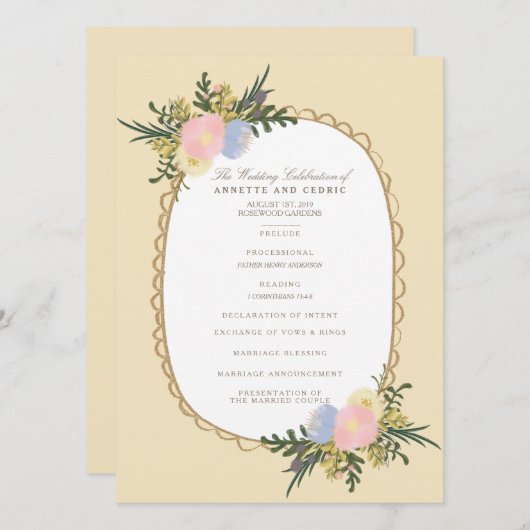 Silhouette Floral Wedding Program Card Programmakaart (Voorkant / Achterkant)