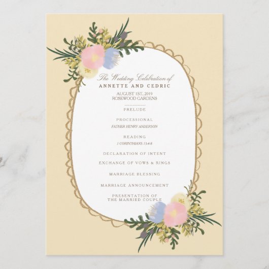 Silhouette Floral Wedding Program Card Programmakaart (Voorkant)