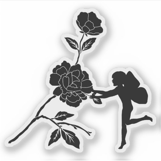 Silhouette Flowers Fairy Child Fantasy Fairytales Sticker (Voorkant)