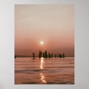 SILHOUETTE FOTO VAN PERSOONLIJKE HOLDING BOAT PADD POSTER