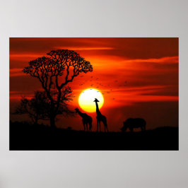 Silhouette giraffes en rhino poster
