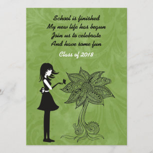 Silhouette Girl, Butterfly en Flower Afstuderen Kaart