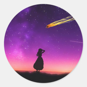 Silhouette Girl kijkt naar het storen van metaal n Ronde Sticker
