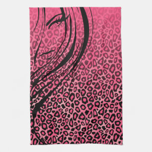 Silhouette Girl Roze leopard Animal Print Theedoek