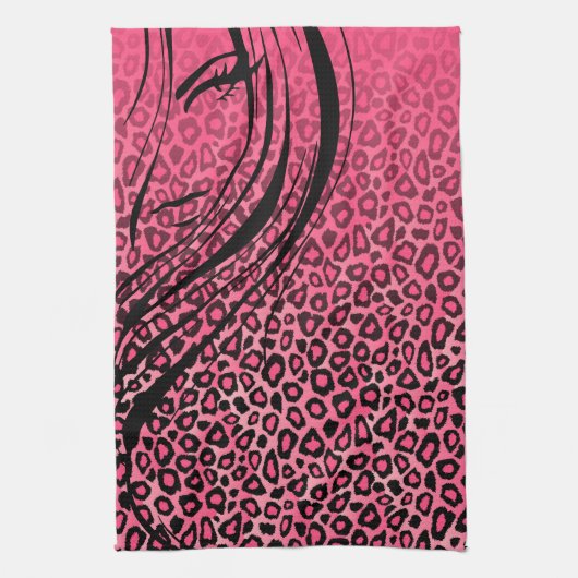 Silhouette Girl | Roze leopard Animal Print Theedoek (Verticaal)