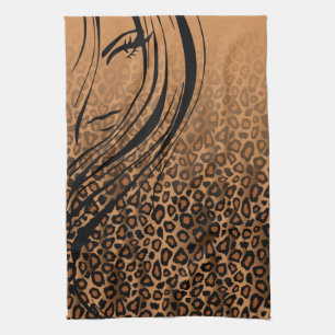 Silhouette Girl Tan Leopard Animal Print Theedoek