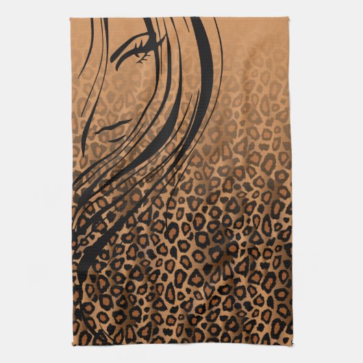 Silhouette Girl | Tan Leopard Animal Print Theedoek (Verticaal)