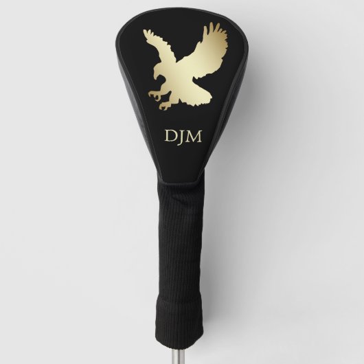 Silhouette Gold Eagle Monogram op zwart Golfheadcover (Voorkant)