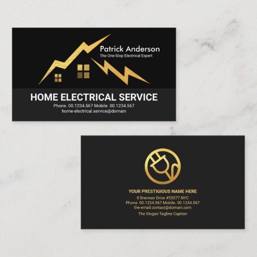 Silhouette Gold Electrical Lightning Home Visitekaartje (Voorkant / Achterkant)