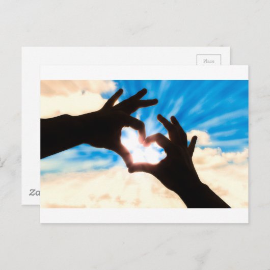 Silhouette handen in hartvorm en blauwe lucht briefkaart (Voorkant / Achterkant)