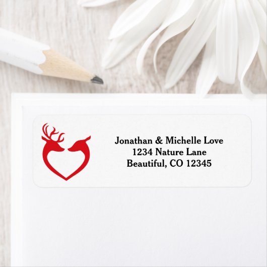 Silhouette Heart Deer Couple Red en Black Address Etiket (Insitu)