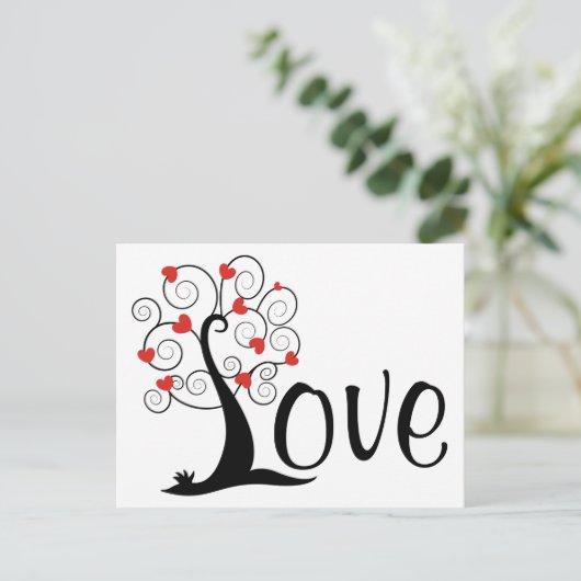 Silhouette Heart LOVE Tree Briefkaart (Staand voorkant)