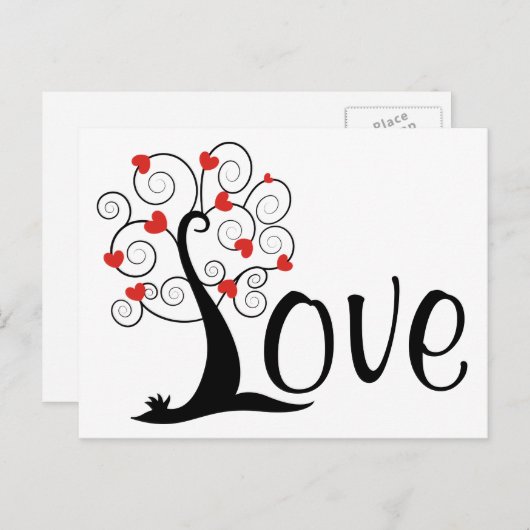 Silhouette Heart LOVE Tree Briefkaart (Voorkant / Achterkant)